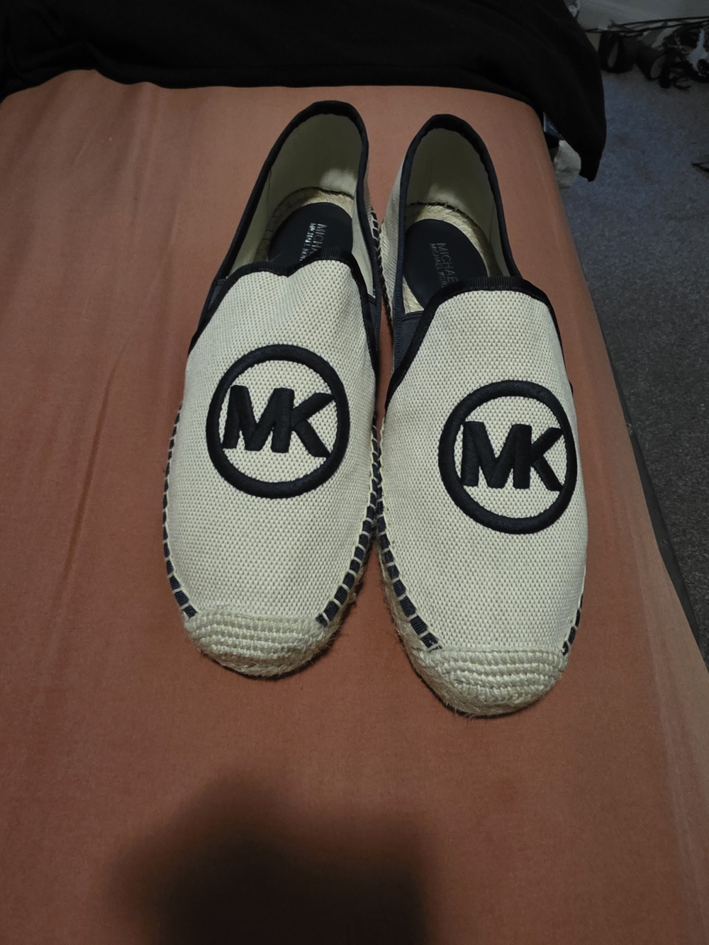 Michael Kors Cream Canvas Espadrilles with Black MK Emblem